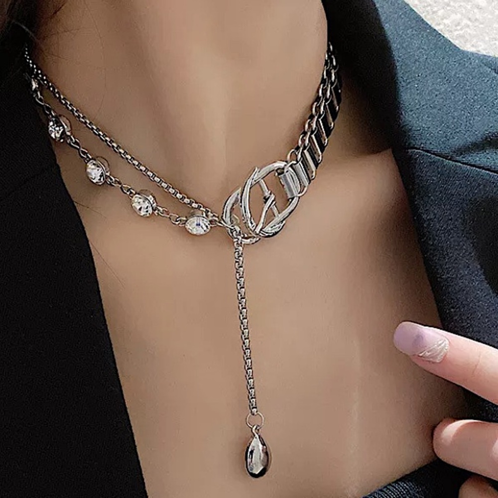Buckle Design Rhinestone Drop Chain Link Choker - Picture 4 of 9